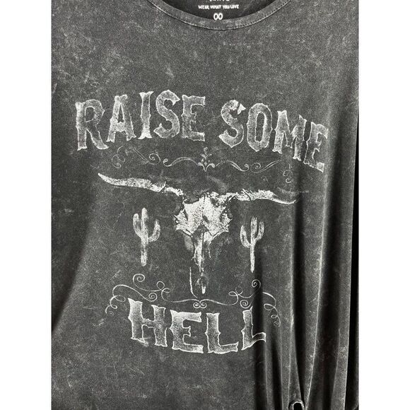 Torrid Super Soft Raise Hell Black Mineral Wash Tie Front Long Sleeve Tee 00 M - Picture 3 of 11
